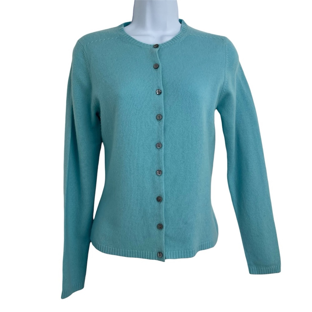 Valerie Stevens  Blue 100% cashmere Button Up Sweater Cardigan Women’s Size P S
